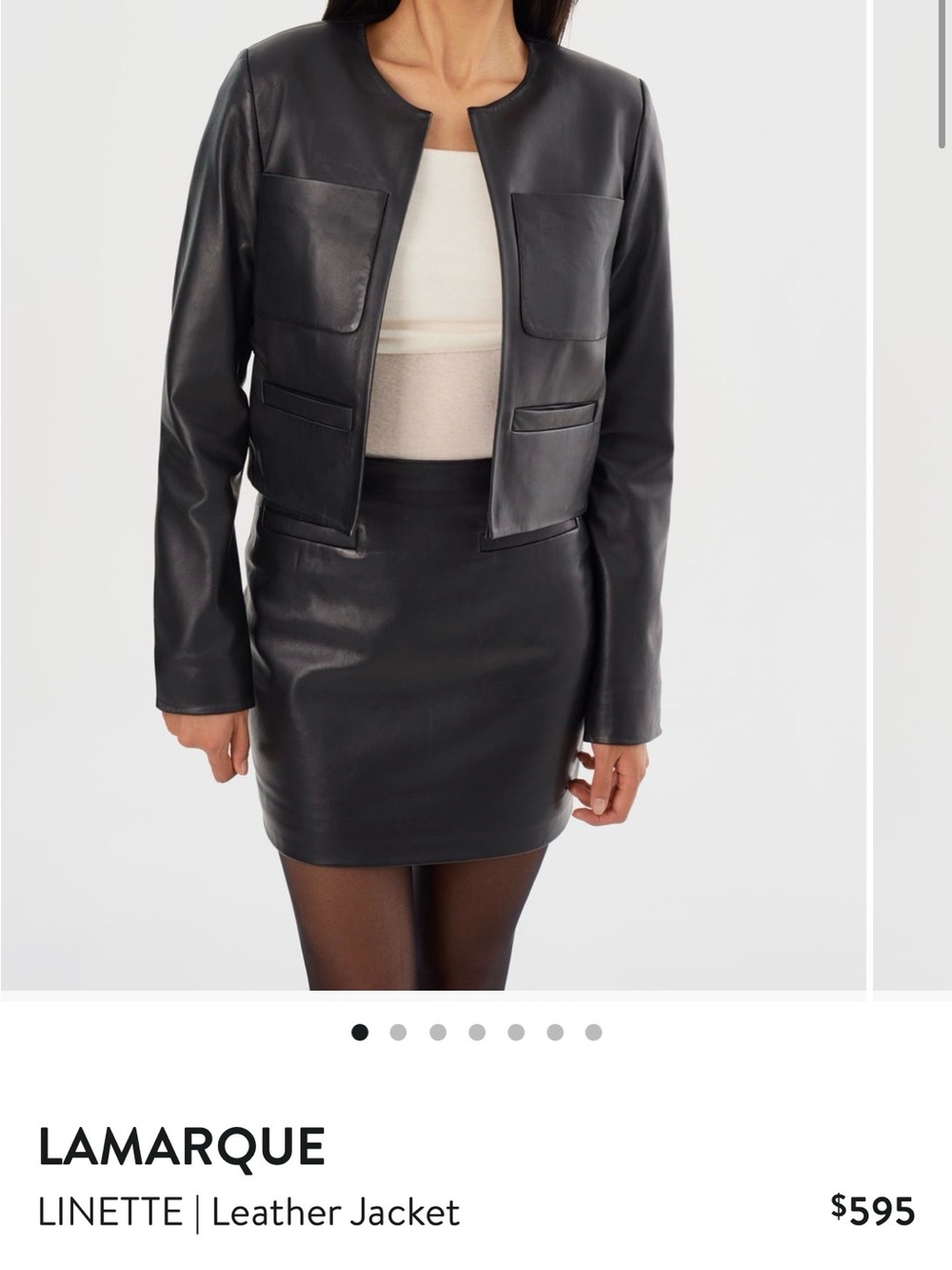 LAMARQUE Black Cropped Leather Jacket with Patch Pockets